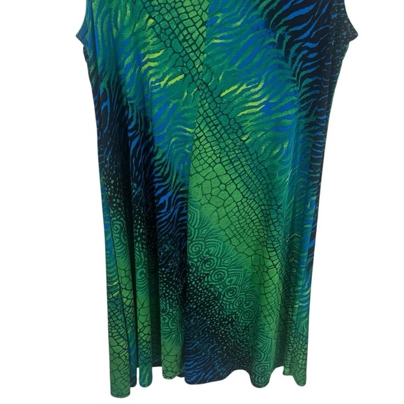 Vintage Y2K Jostar Green and Blue Snakeprint Mini Dress Jersey Knit Size M/L - Picture 7 of 10